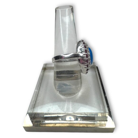 Sterling Silver Pink Tourmaline White Spinel Lapis Ring Size 6.25 - Picture 3 of 14